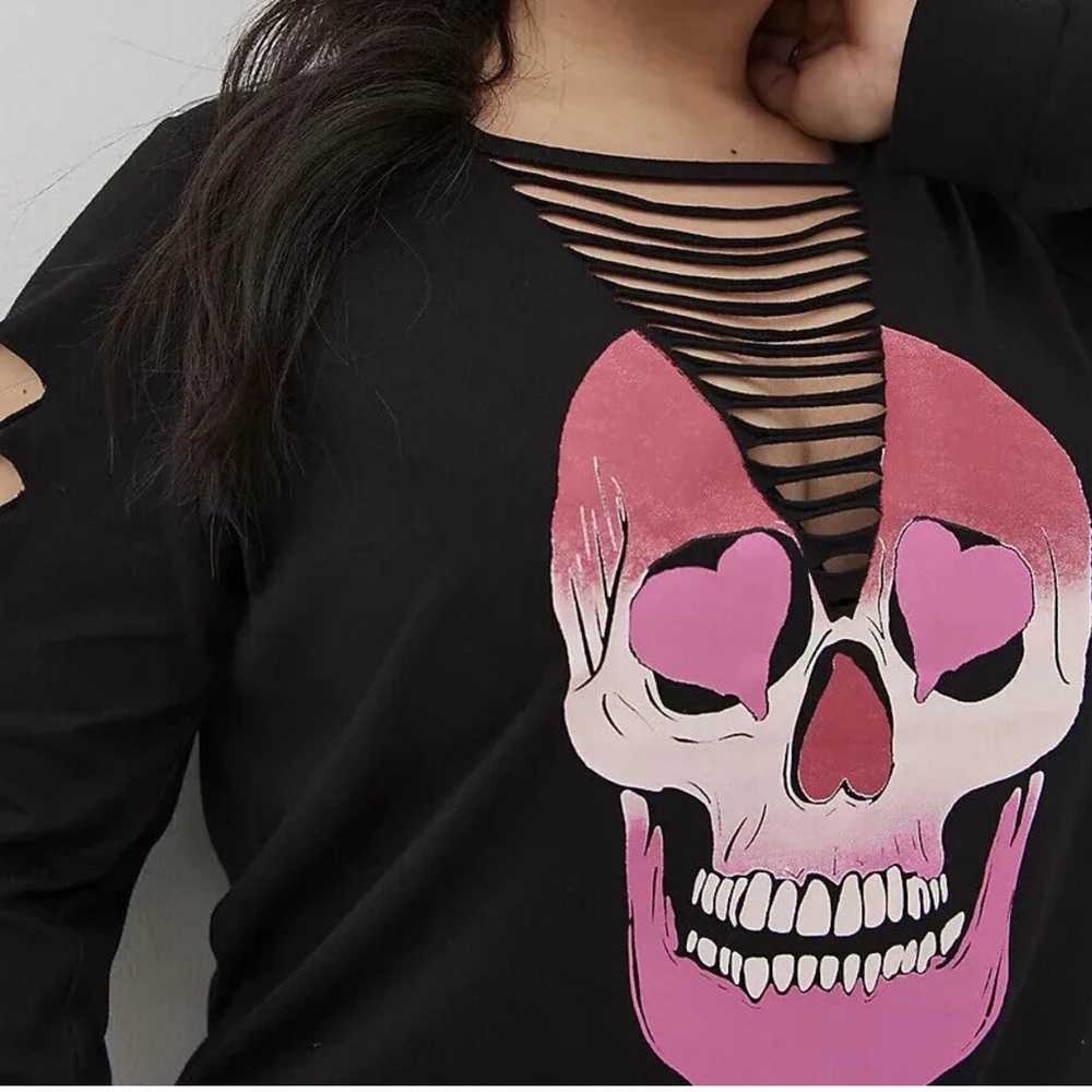Torrid Black and Pink Skull Blouse